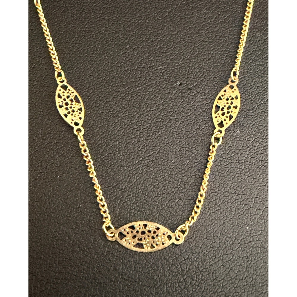 Vintage Station Necklace Filigree Dainty Gold Plated 17" Long